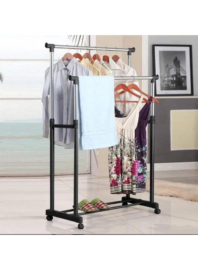 MAKS & CO. Double Pole Clothes Hanger Rack – Black/Silver Metal Garment Stand 84.5 × 43 cm - Image 1